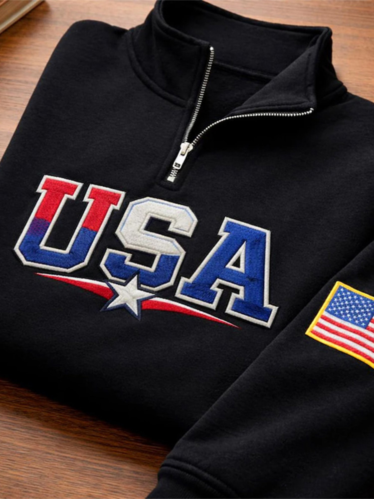  Embroidered Usa Quarter Zip Sweatshirt Westsshops