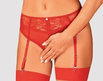 Dagmarie red crotchless panties Garter Belt for Stockings BDSM Suspender  belt open crotch panties Leg harness intimate undies underwear