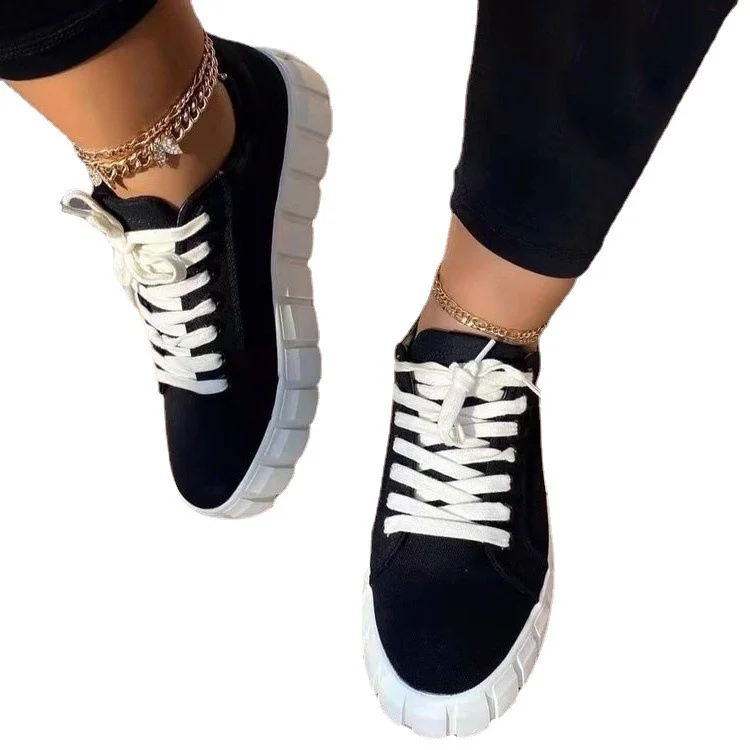 Wongn Wongn Spring And Autumn New Black Platform Platform Shoes Round Head With Student Biscuit Canvas Shoes Female Small White Shoes