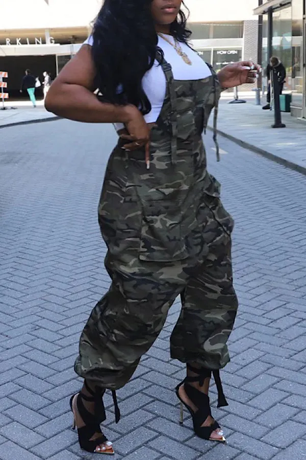 Camouflage Drawstring Crop Leg Jumpsuit