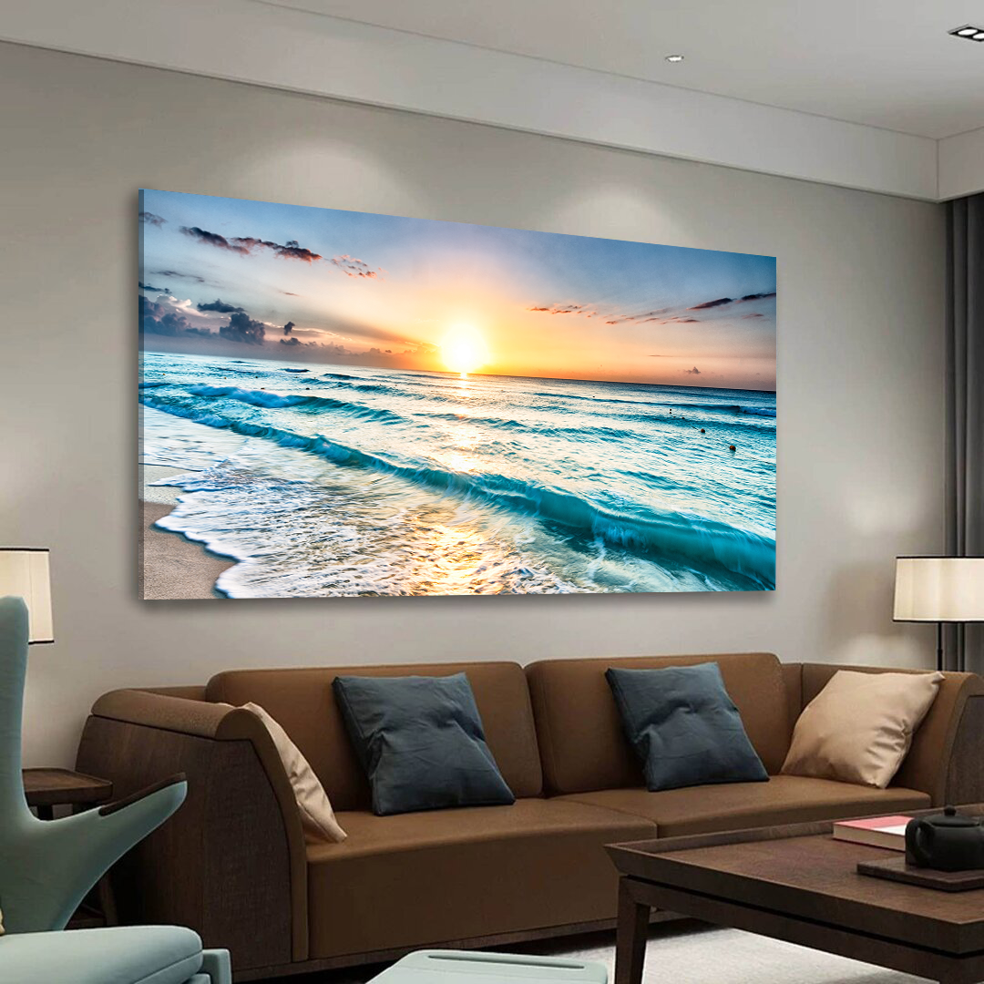 Sunset At The Ocean Canvas Wall Art