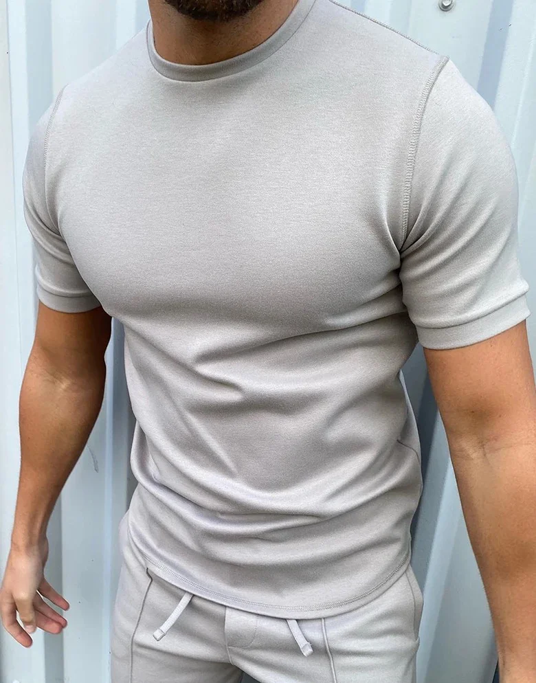 Solid color round neck T-shirt-barclient