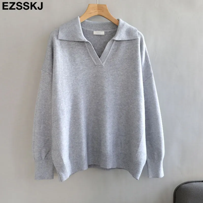 Autumn Winter casual chic v-neck oversize thick Sweater pullovers Women 2021 loose elegant Sweater Pullover female Long Sleeve