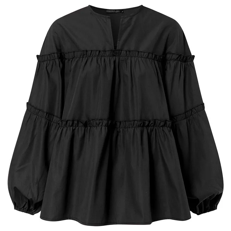 ZANZEA Stylish Long Puff Sleeve Korean Blouse 2022 Spring Women Solid Shirt Femininas Ruffles Party Work Blusas Mujer Tops