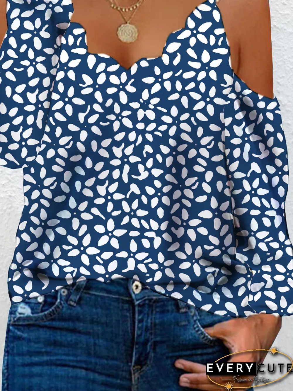 Women Floral Sexy Autumn Polyester V neck Micro-Elasticity Daily Loose H-Line Tops