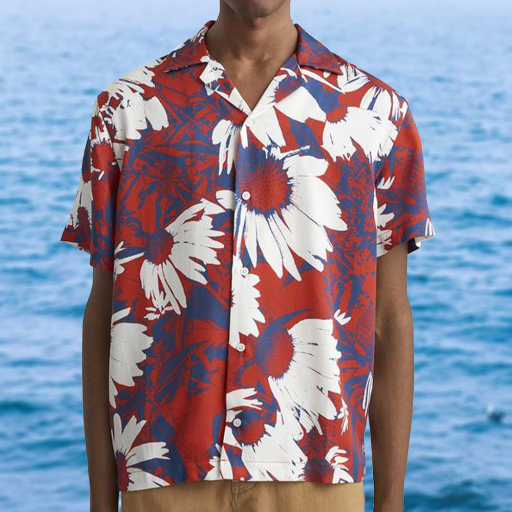 New hit plant flower print shirt casual fashion short-sleeved shirt for men