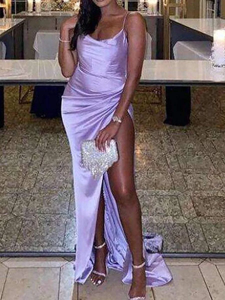 Sexy backless high slit suspender dress