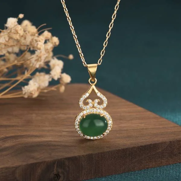 Natural Jade Gourd Premium Lucky Pendant Necklace