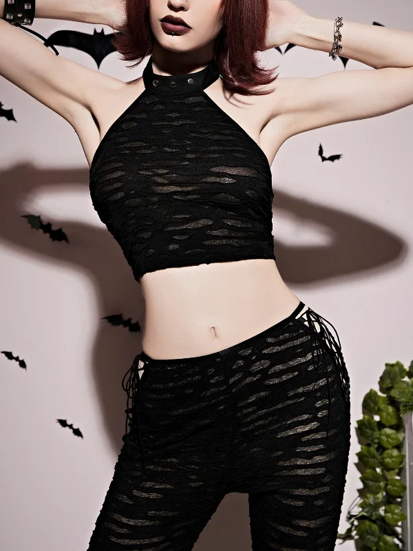 Gothic Dark Halter Rivets Crop 