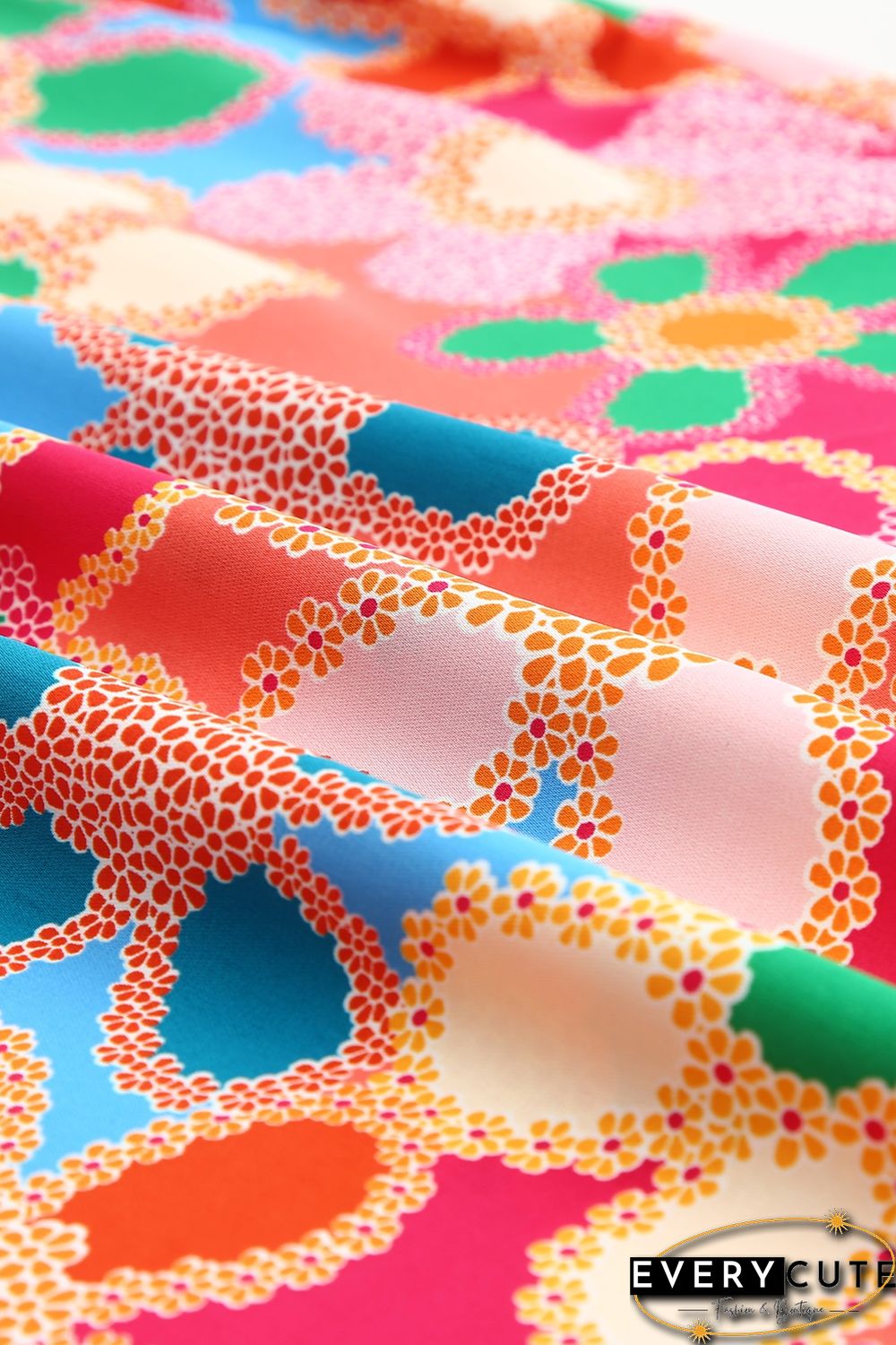 Pink Embroidered Detail Floral Print Ruffle Trim Tank Top