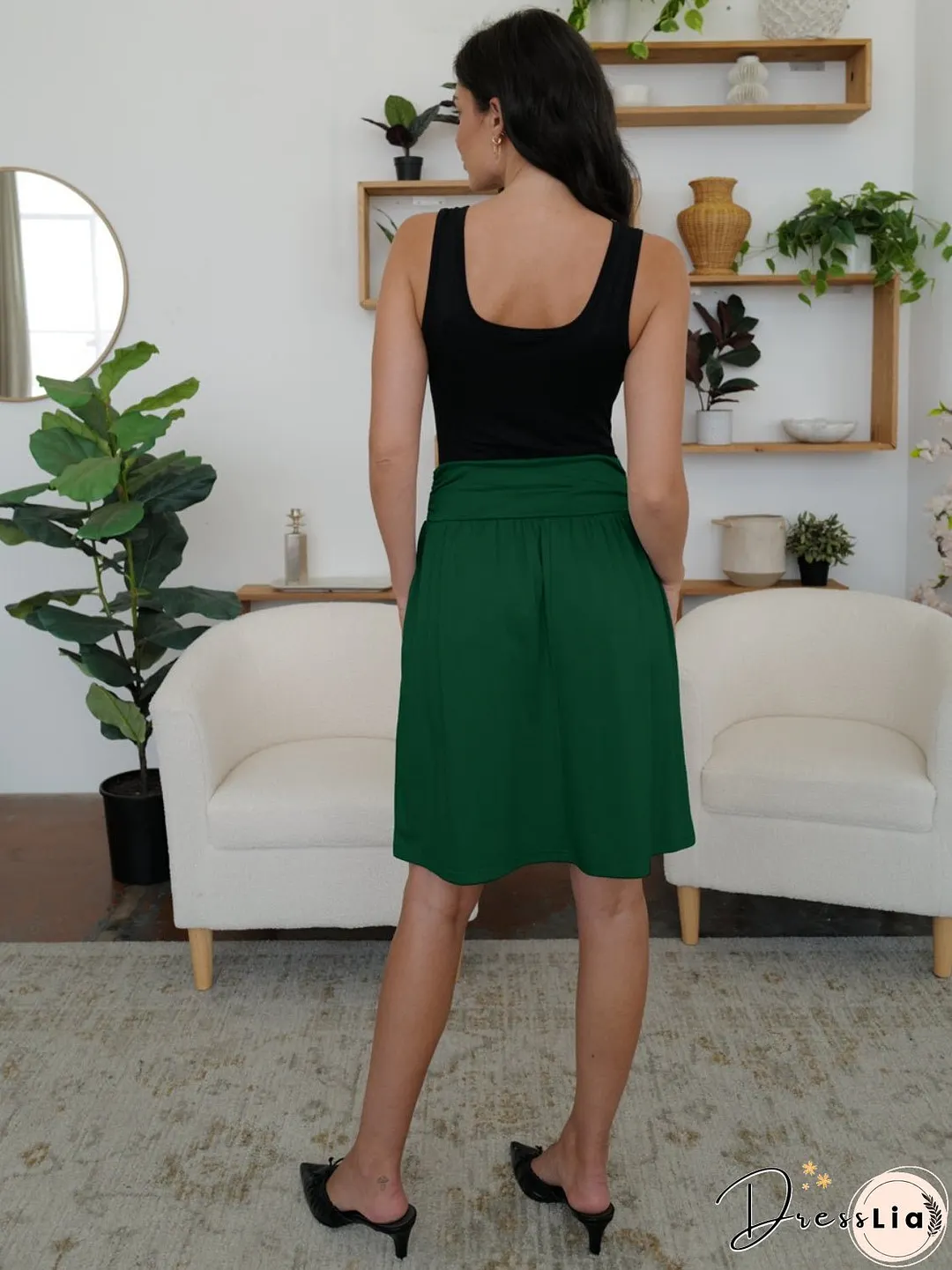 Elastic Waist Skirt with Pockets