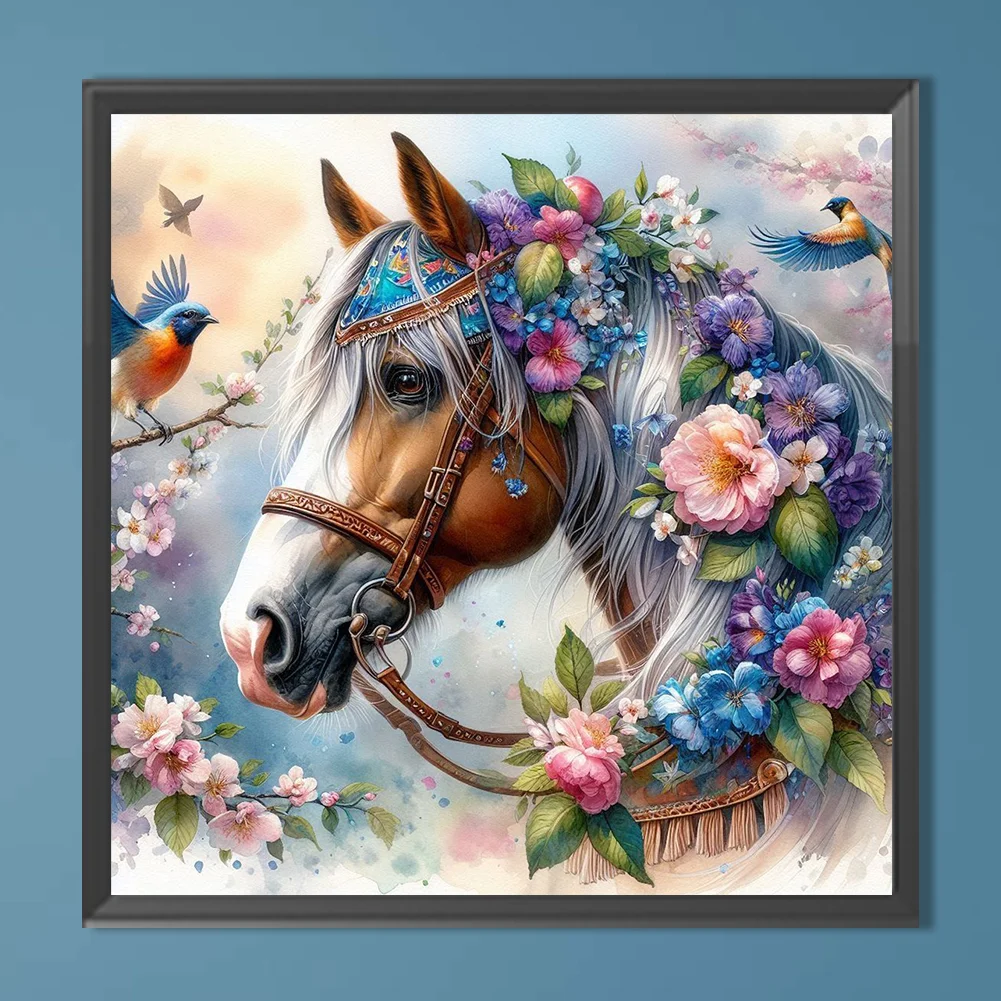 Diamond Painting - Full Round Drill - Flower Horse(Canvas|40*40cm)