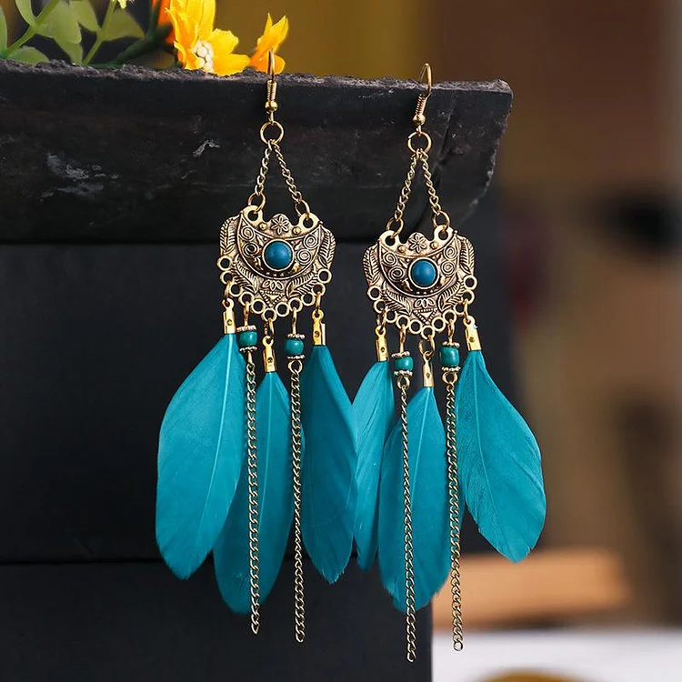 Vintage Diamond Studded Feather Earrings