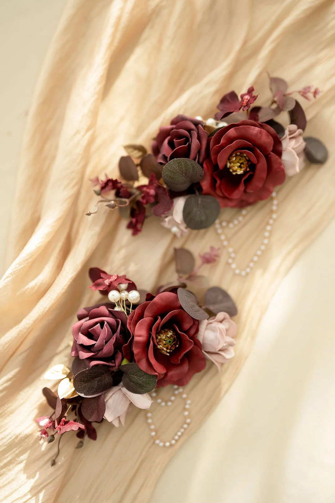 Shoulder Corsages in Burgundy & Dusty Rose