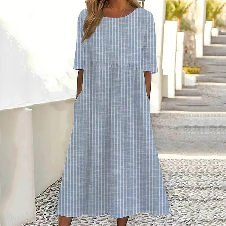 Simpfit Kurzärmliges Midikleid mit Rundhalsausschnitt und Streifenmuster