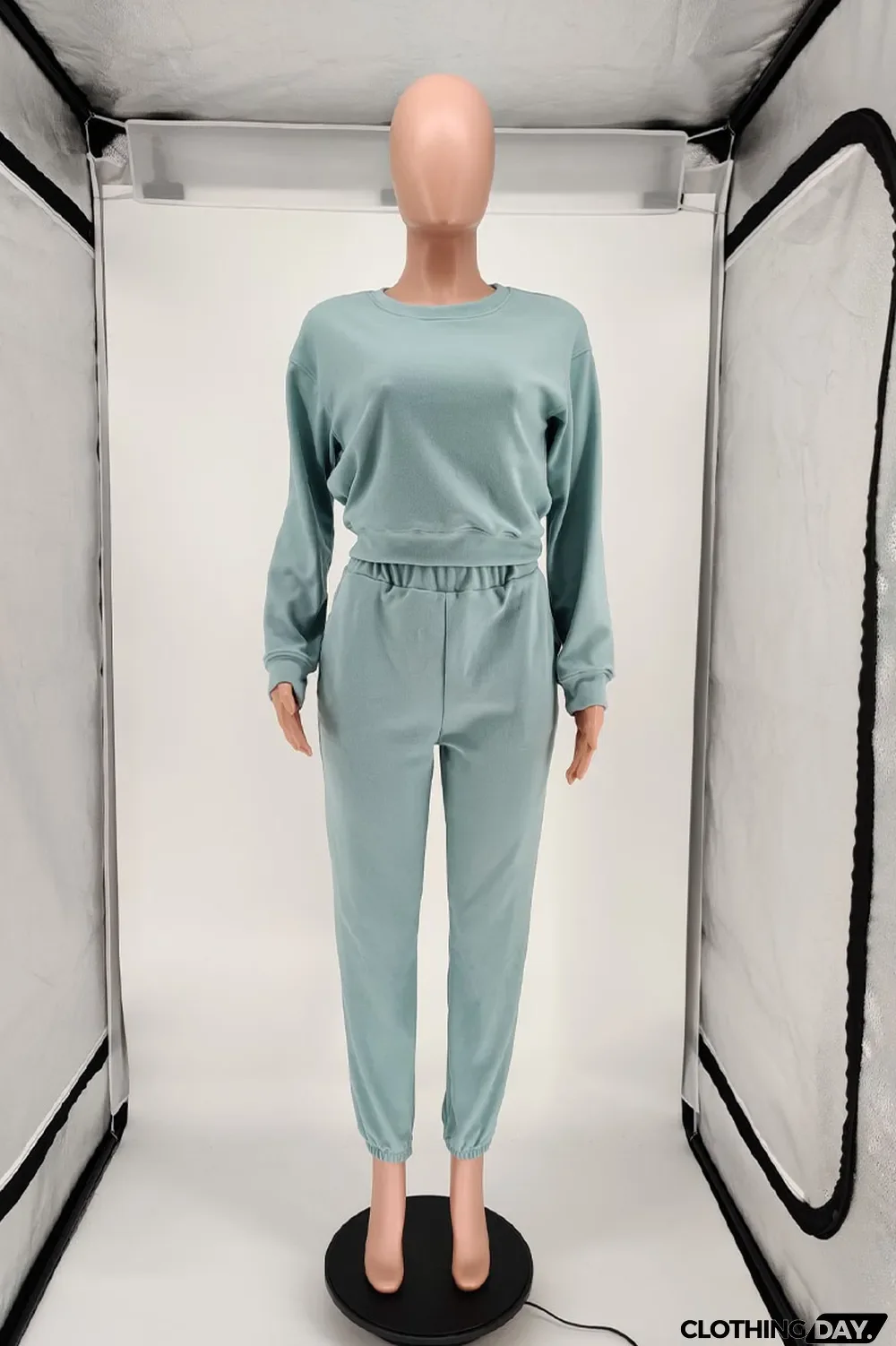 Blue Casual Solid Long Sleeve Two Pieces