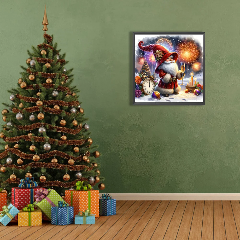 Diamond Painting - Full Round Drill - Gnome Clocks New Year(Canvas|40*40cm)