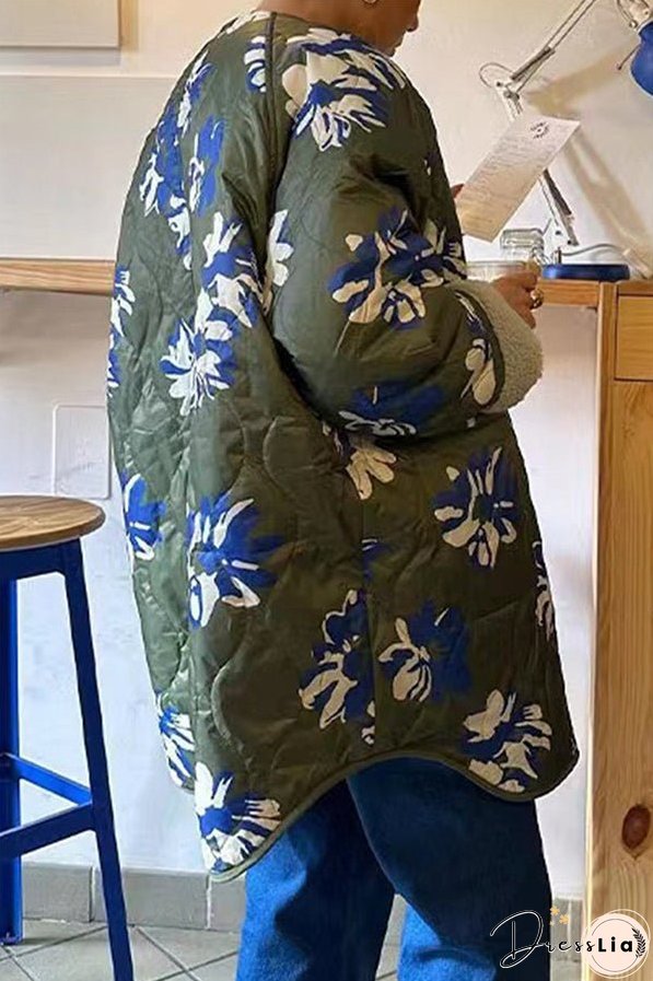 Casual Floral Contrast O Neck Outerwear