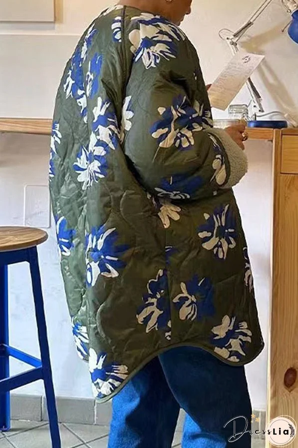 Casual Floral Contrast O Neck Outerwear