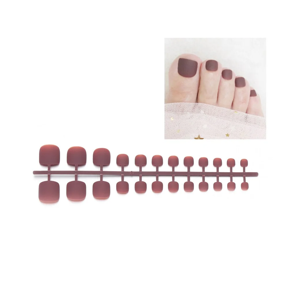 24pc Brown Matte Fake Toenails Black Toes Simple Short Nude Color Solid Color Red Modern Burgundy Soft Scrub Naturally Realistic