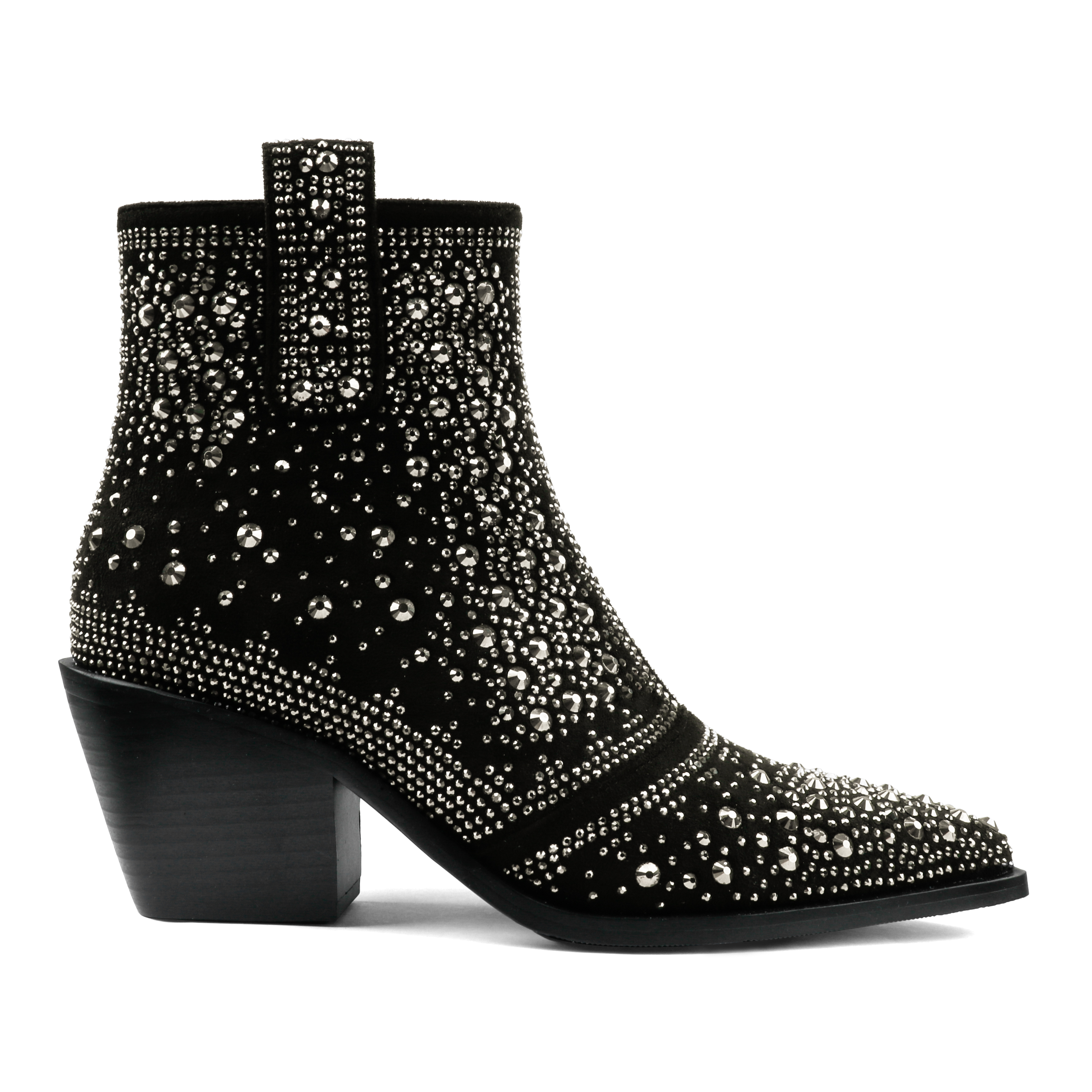 2.56" Women's Rhinestone Western Cowboy Boots Pointed Toe Block Heel Sparkly Ankle Boots-MERUMOTE