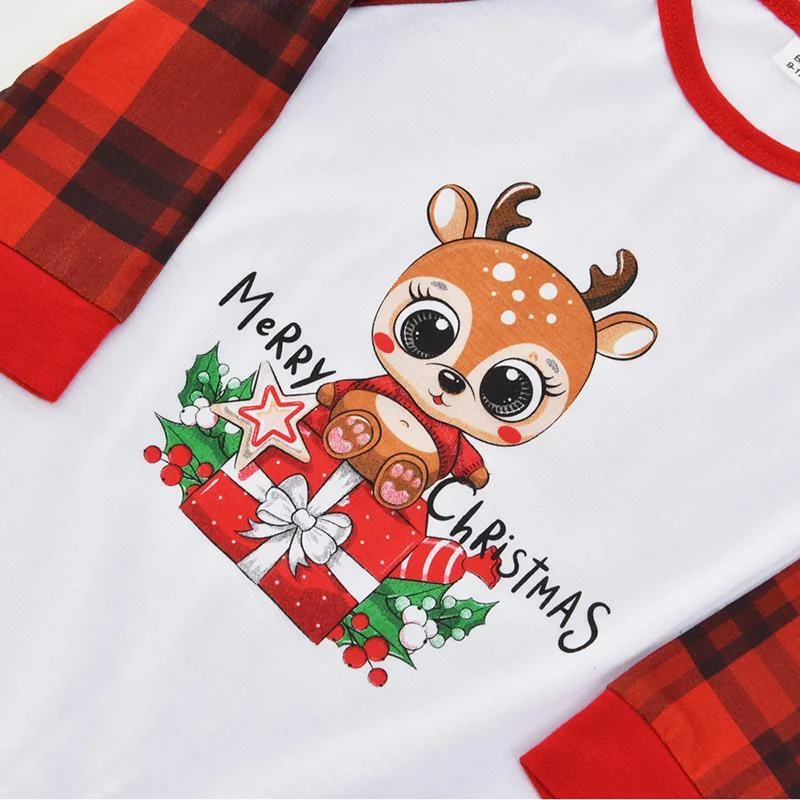 Christmas Family Matching Sleepwear Pajamas Sets Deer Merry Christmas Plaids Top and Pants