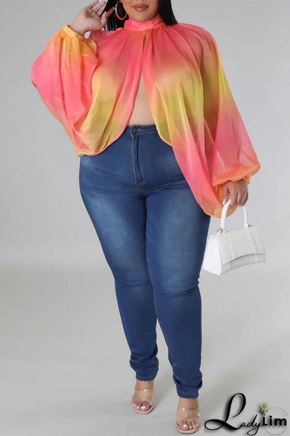 Pink Casual Print Patchwork Turtleneck Plus Size Tops