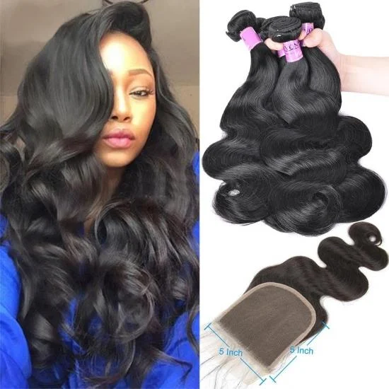  Free Shipping YVONNE Diamond Quality Body Wave 3 Bundles Virgin Hair Weaves With 5x5 Lace Closure