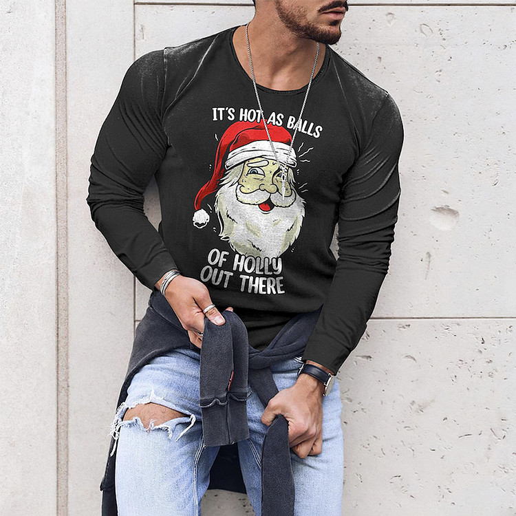 Men's Santa Print Casual Long Sleeve T-Shirt