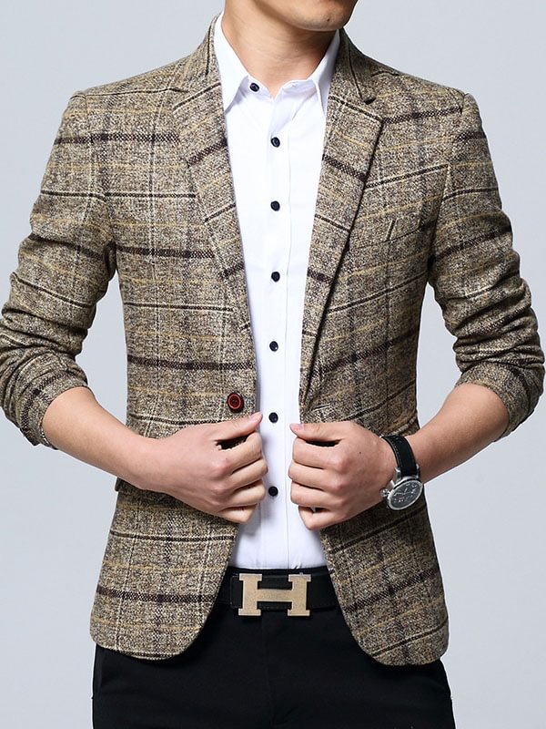 Men's Single-Breasted Stand-Collar Cardigan Suit