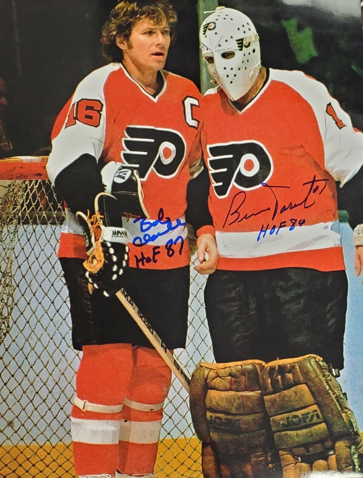 Autographed 11x14 BOBBY CLARKE & BERNIE PARENT Philadelphia Flyers Photo Poster painting COA