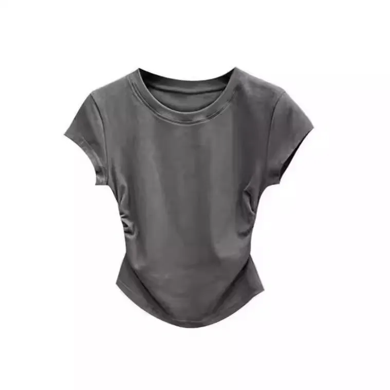 Brownm Brownm Girl Pure Want To Accept Waist T-Shirt Short Sleeve Female 2024 Summer New Solid Color Bottom Cover Slim Short Jacket Female