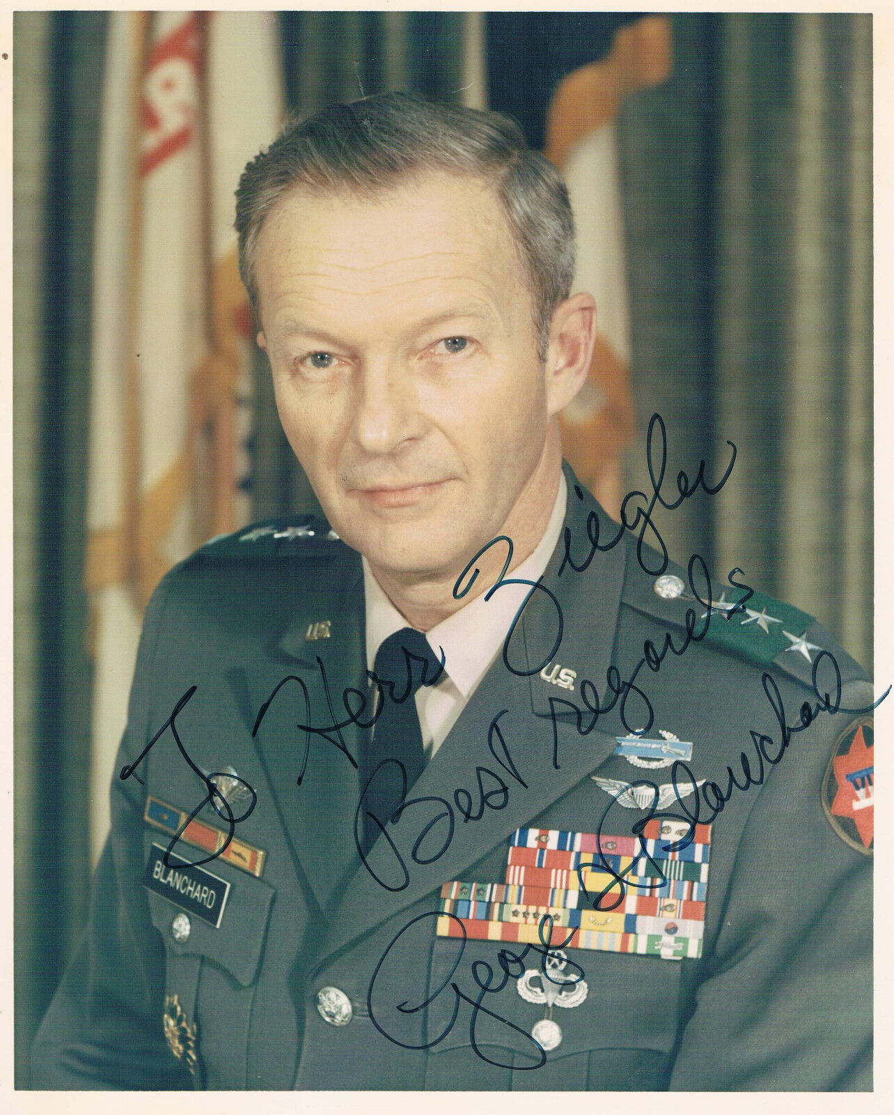 USA General George S. Blanchard 1920-2006 genuine autograph signed 8x10