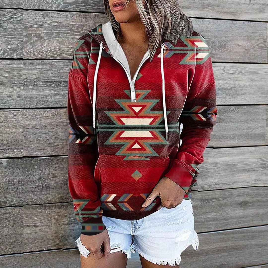 Casual Vintage Print Long Sleeve Hoodie