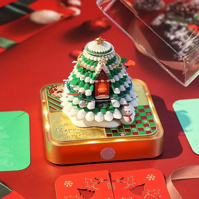 3d desk calendar with led lights festive christmas tree house design 3d paper carving art weekly date display monthly memo pad sticky note holder desktop decoration gift for home office christmas decorations Product details 2