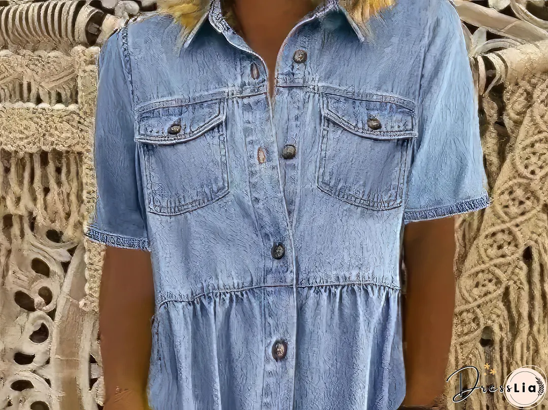 Down Loose Short Sleeve Denim Jean Dress