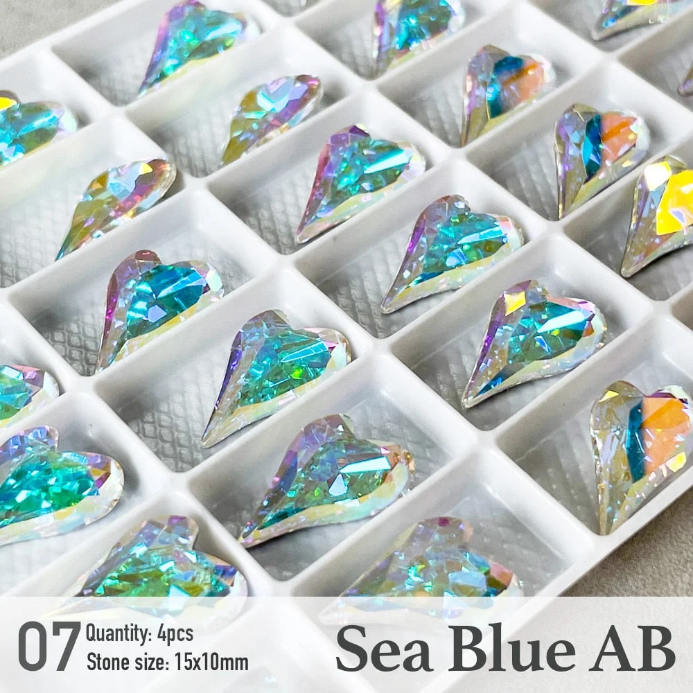 2021 New Crystal Long body Heart Nail Stone heart zircon high quality Nail Jewelry Nail Decoration Nail Parts