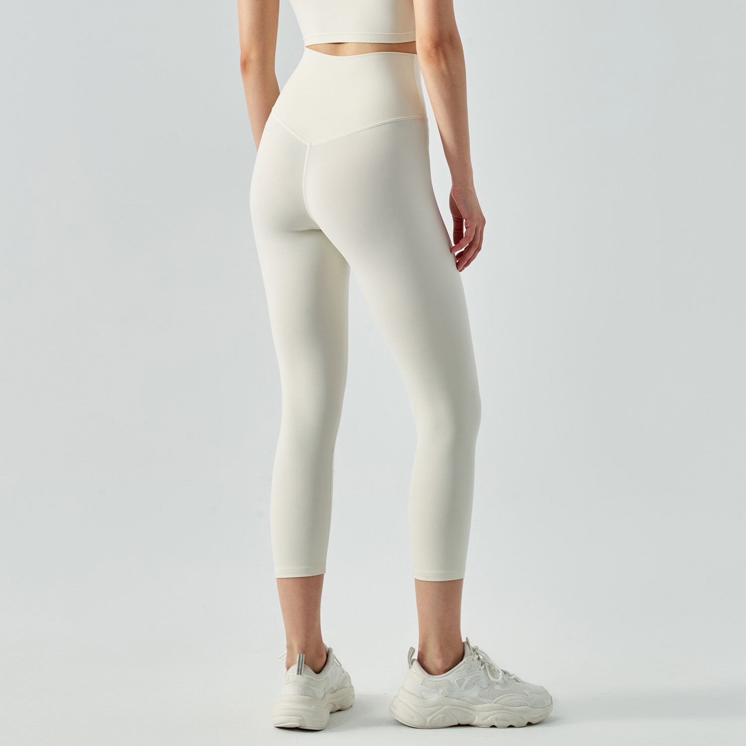 Different types of no camel toe high waist buttery soft brushed stretchy yoga capri leggings online shopping on Hergymclothing Ivory White