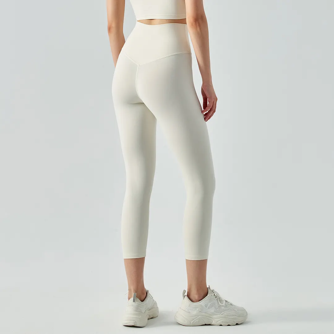 Different types of no camel toe high waist buttery soft brushed stretchy yoga capri leggings online shopping on Hergymclothing Ivory White