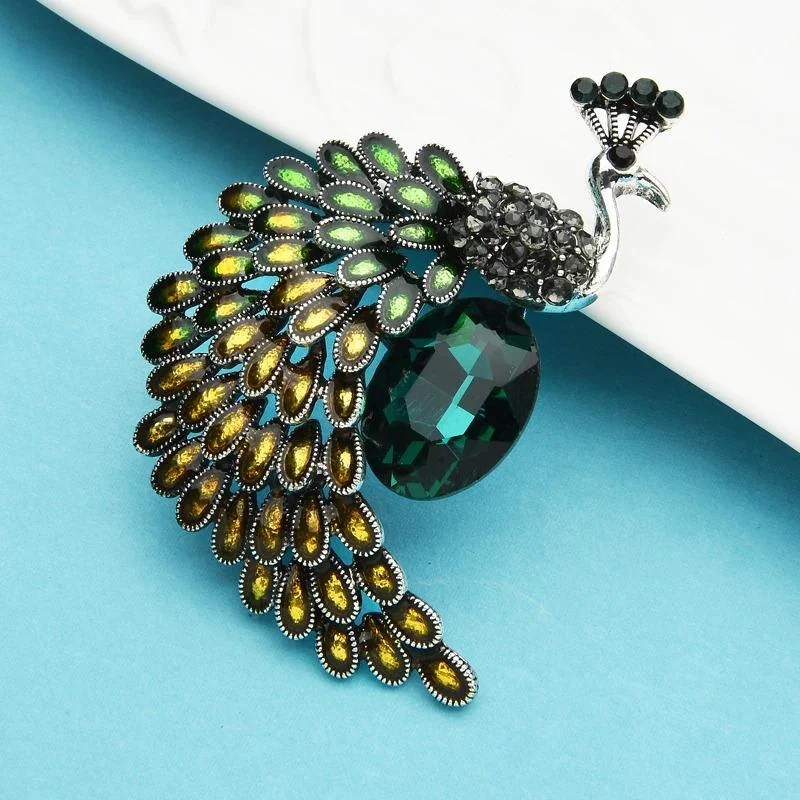 Rhinestone Adorned Peacock Brooch Pins
