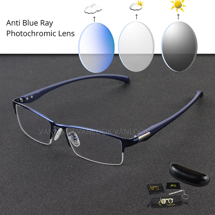 Vanlook Photochromic Men's Glasses Reading Blue Light Blocking Women Presbyopic glasses Black Blue Metal TR90 Eyeglasses Frame