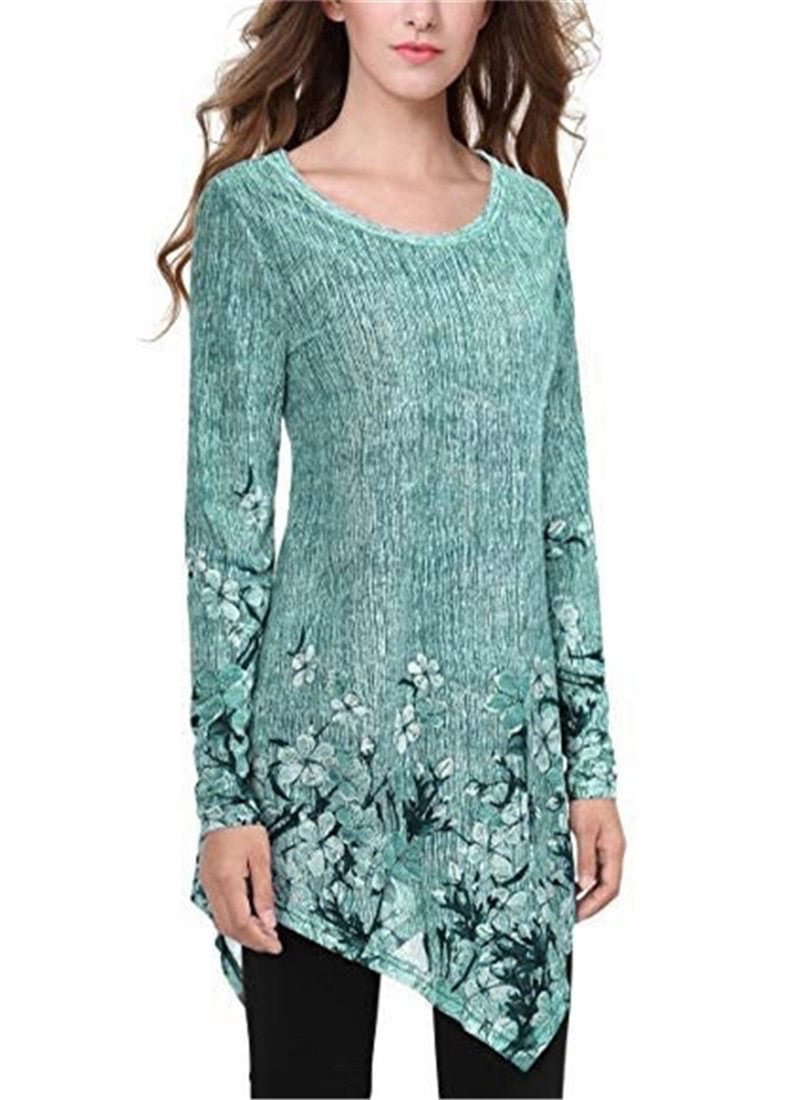 Printed Round Neck Long Sleeve Sweater