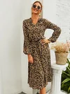 Women's A-Line Dress V-Neck Leopard Print Long Sleeve Midi Dress
