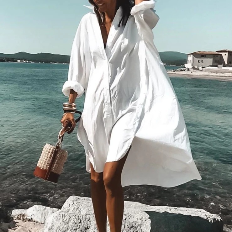 Color Flowers Printed Shirts Dresses Women Fashion Temperament Commuting Loose Midi Shirts Dress Lady Vestidos Spring Summer New