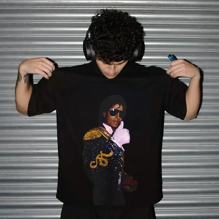 MJ Sequin Outfit Graphic Printed Men's T-shirt