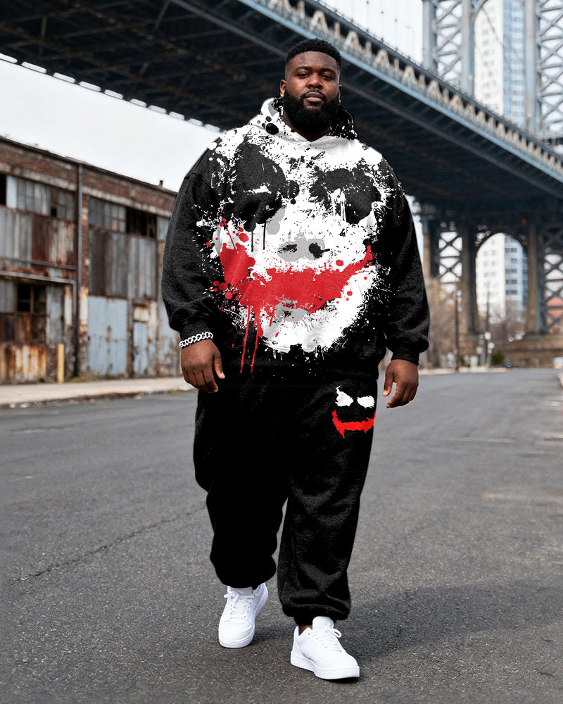 Big & Tall Men's Black Skull Graffiti Print Hoodie Set