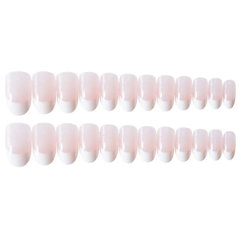 Simple Pink press on Nails Medium Round Full Cover Detachable nail tips for girls Manicure acrylic French fake nails with glue-Nail Inspo