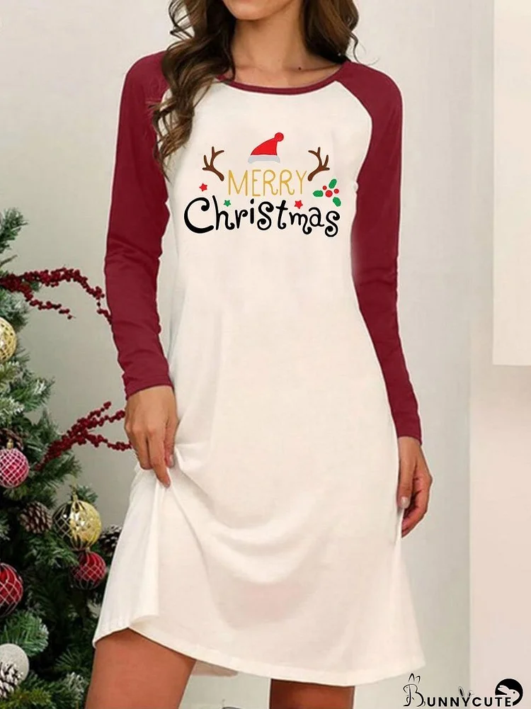 Dresses Christmas Print Round Neck Raglan Long Sleeve Dress for Women