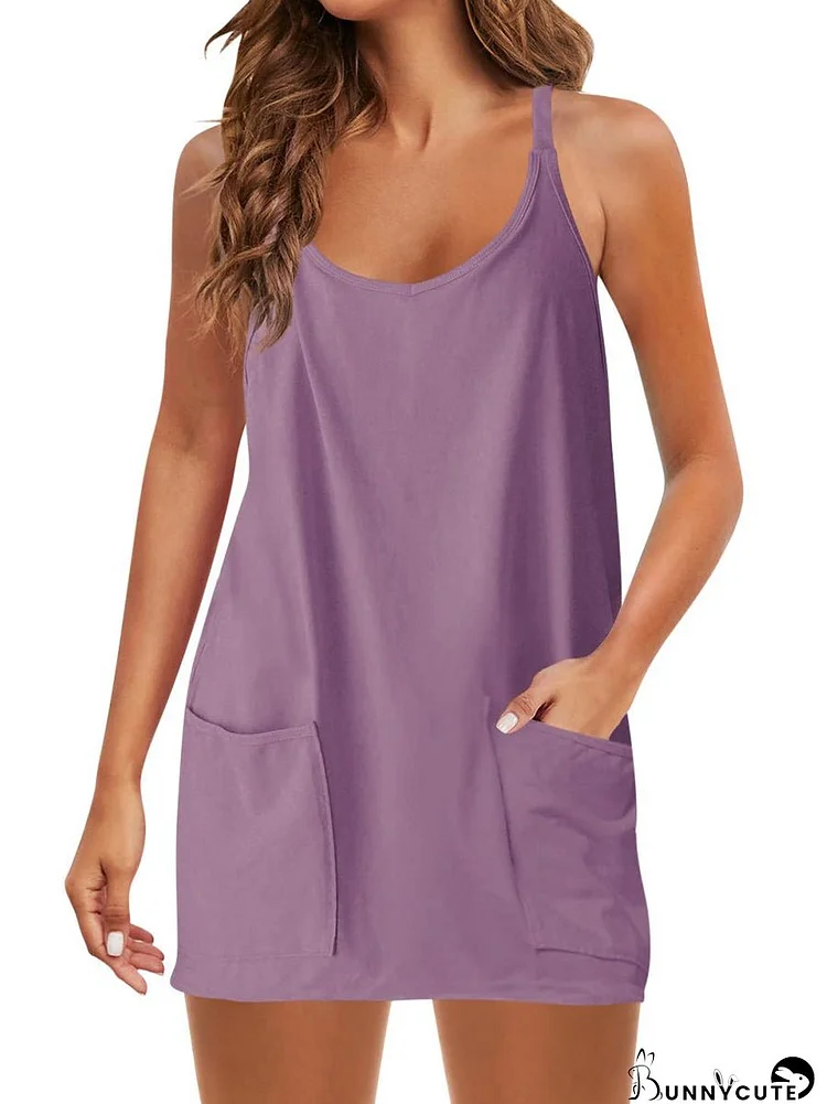 Spaghetti Strap Sundress Athletic V Neck Mini Dress