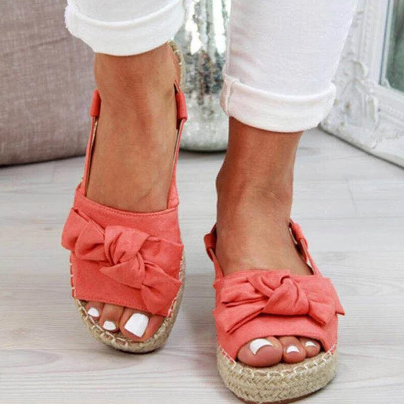 2021 Women Shoes Suede Platform Ladies Sandals Solid Color Retro Sandals Women Bow Fashion Femme Flat Fish Mouth Shoes Plus Size